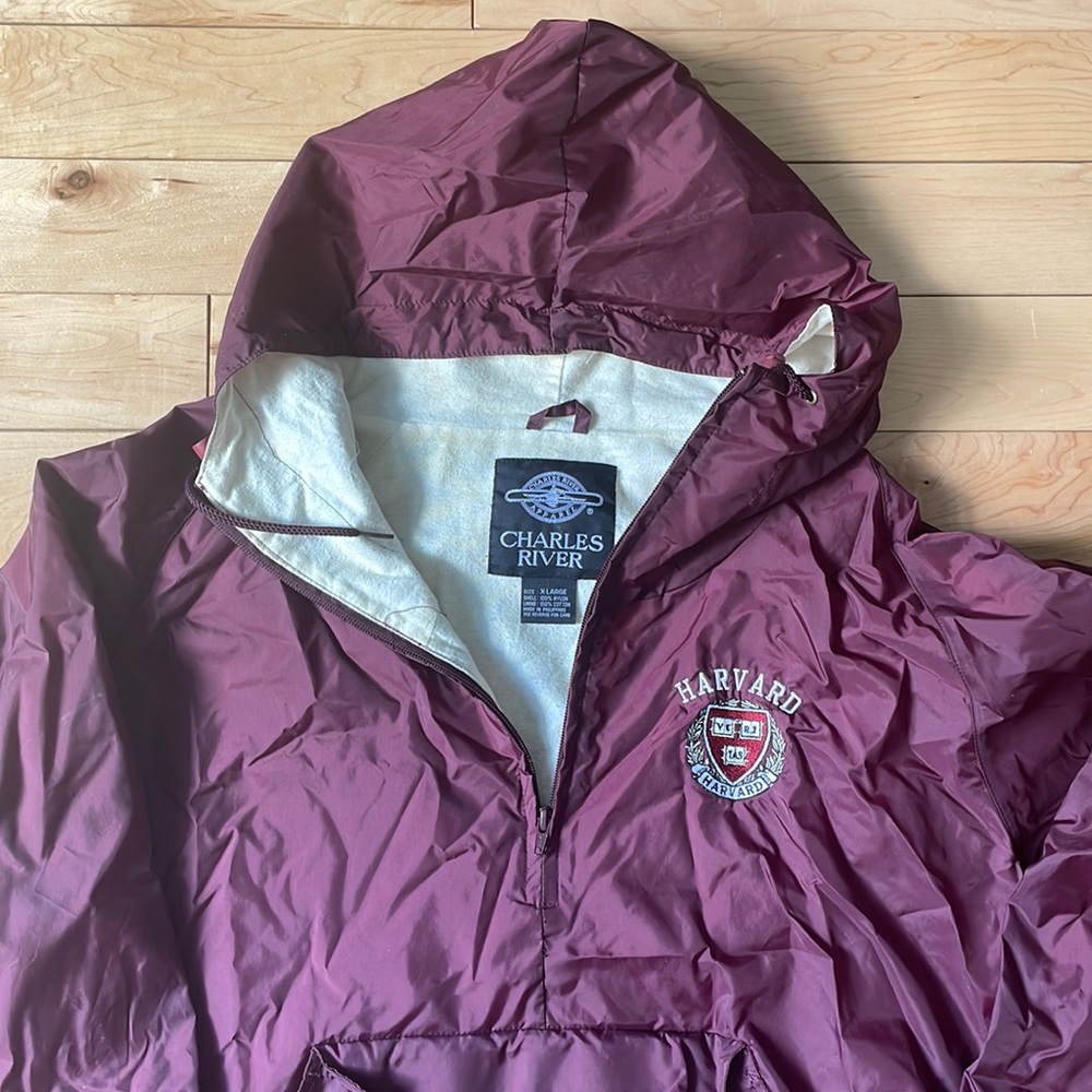 Vintage Harvard pull over windbreaker made by Charles River Apparel